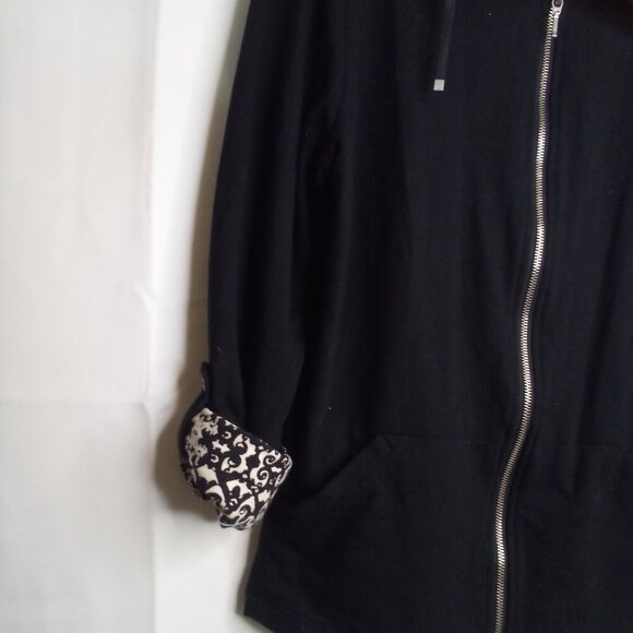 Weekends by Chico's Jacket Women 2 L Full Zip Pockets Roll Tab Sleeve Black - Picture 6 of 16